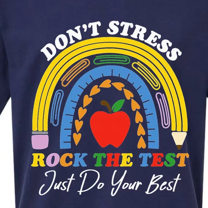 Boho Rainbow Rock The Test Testing Day Teacher Students Sueded Cloud Jersey T-Shirt