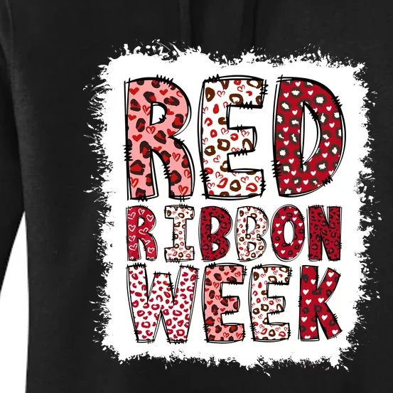 Bleached Red Ribbon Week Leopard We Wear Red For Awareness Women's Pullover Hoodie