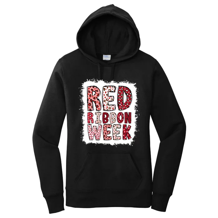 Bleached Red Ribbon Week Leopard We Wear Red For Awareness Women's Pullover Hoodie