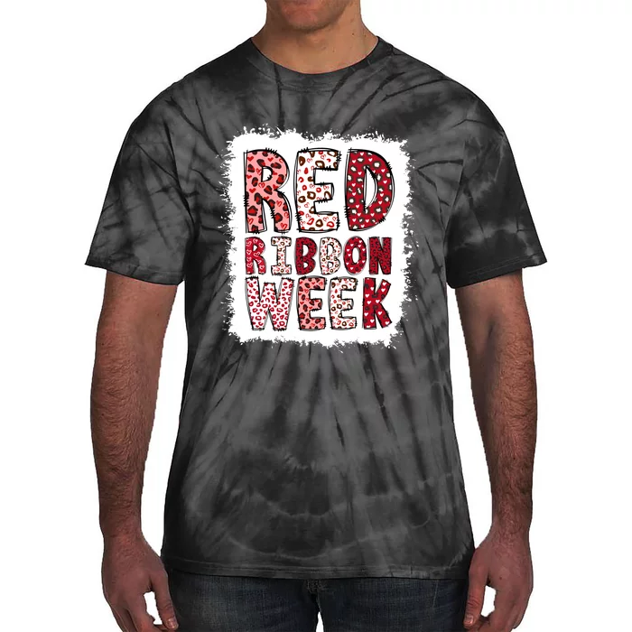 Bleached Red Ribbon Week Leopard We Wear Red For Awareness Tie-Dye T-Shirt