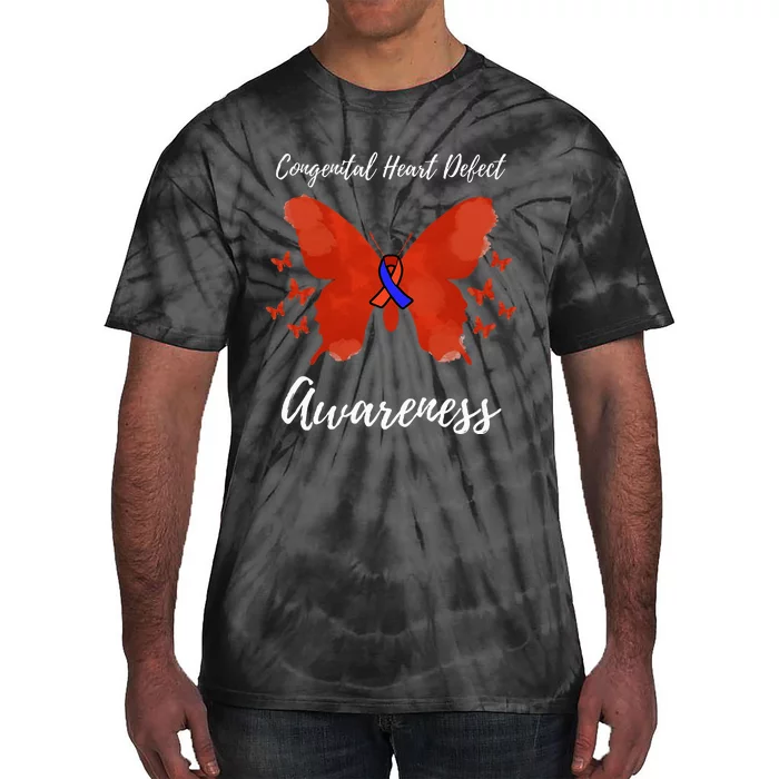 Blue Red Ribbon CHD Congenital Heart Defect Awareness Tie-Dye T-Shirt