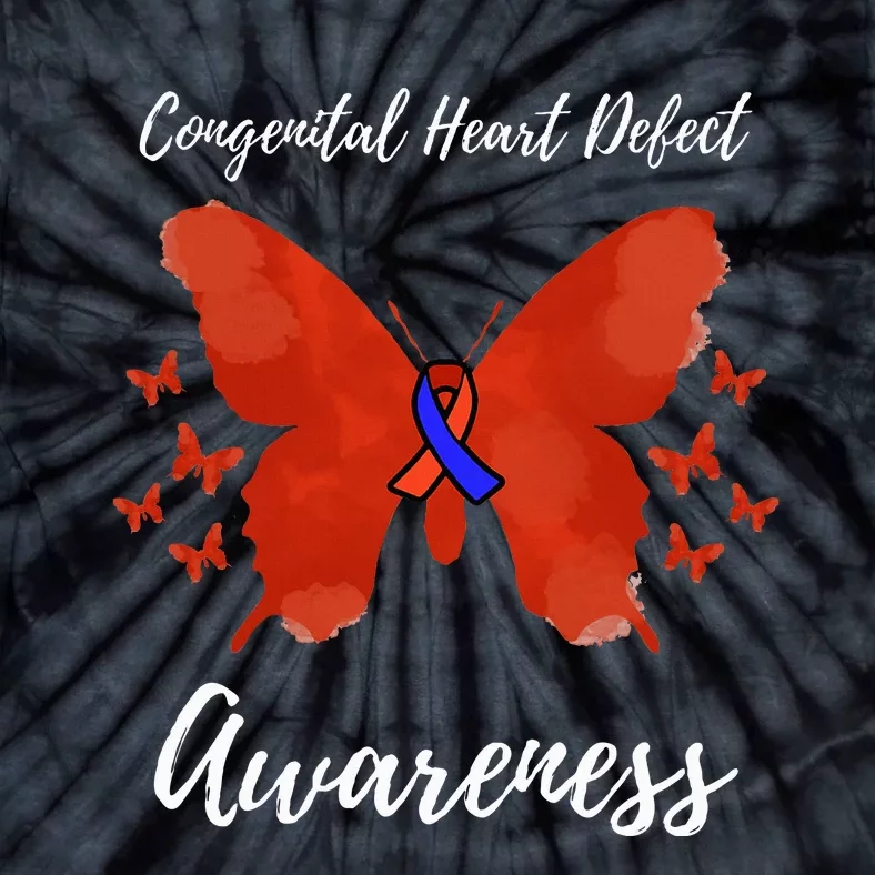 Blue Red Ribbon CHD Congenital Heart Defect Awareness Tie-Dye T-Shirt