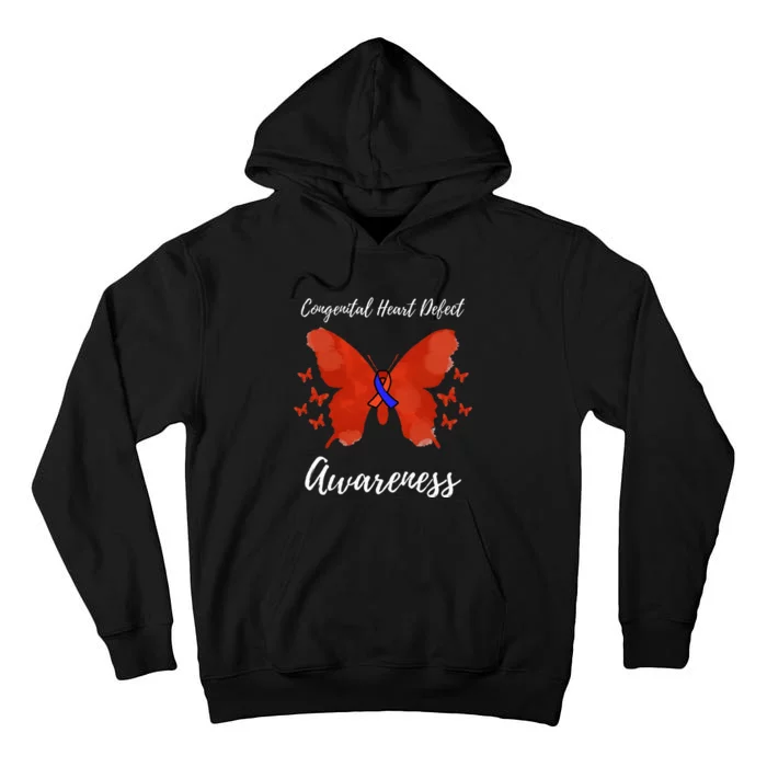 Blue Red Ribbon CHD Congenital Heart Defect Awareness Tall Hoodie