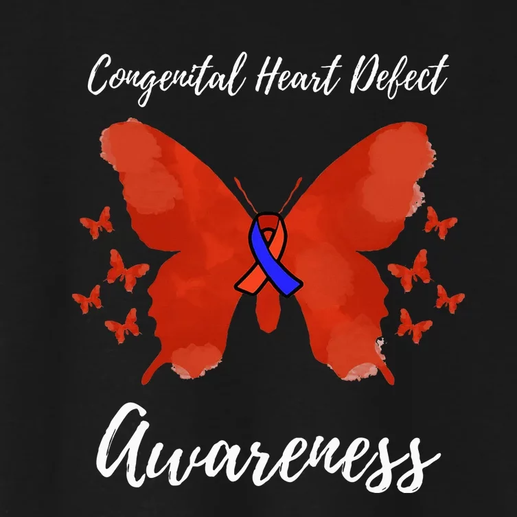 Blue Red Ribbon CHD Congenital Heart Defect Awareness Women's Crop Top Tee