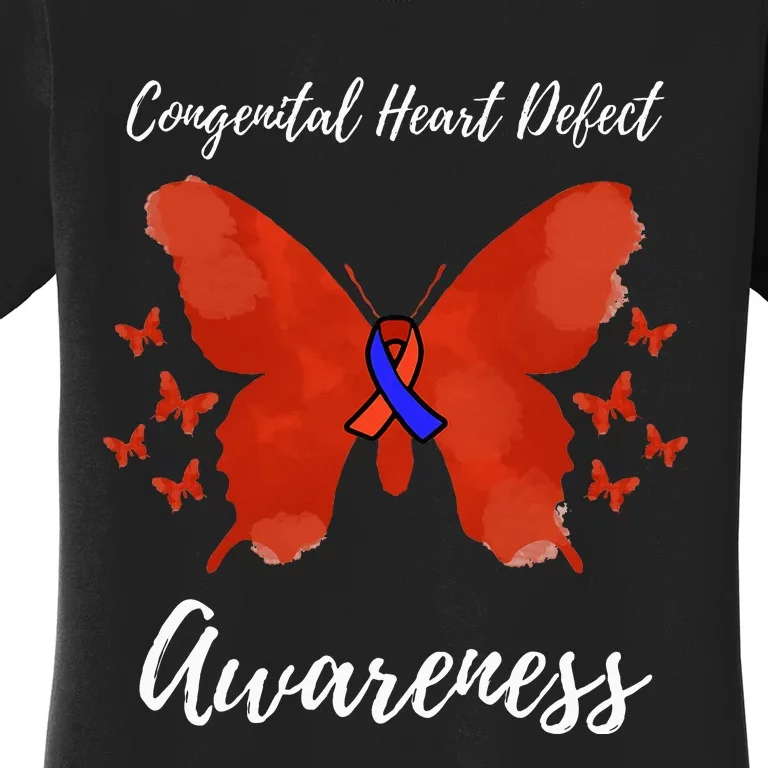 Blue Red Ribbon CHD Congenital Heart Defect Awareness Women's T-Shirt