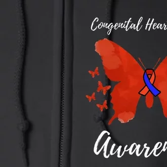 Blue Red Ribbon CHD Congenital Heart Defect Awareness Full Zip Hoodie