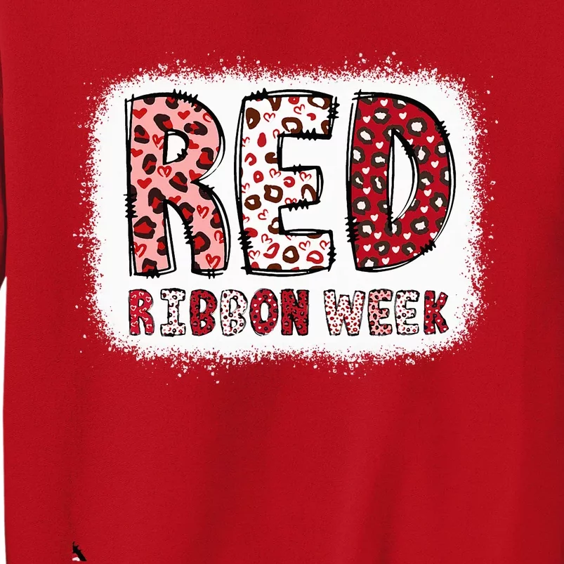 Bleached Red Ribbon Week Leopard We Wear Red For Awareness Sweatshirt