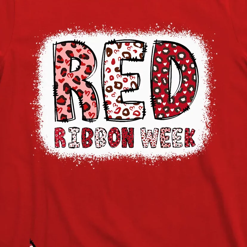 Bleached Red Ribbon Week Leopard We Wear Red For Awareness T-Shirt