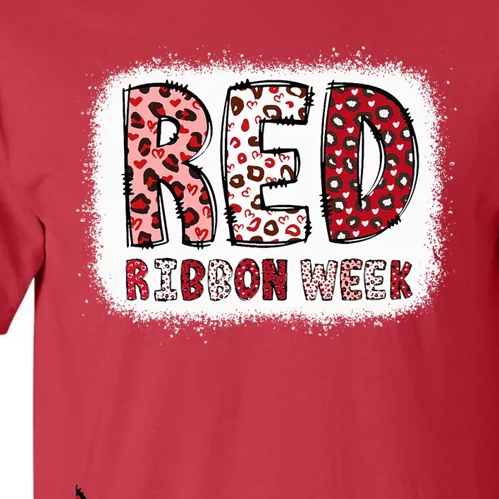 Bleached Red Ribbon Week Leopard We Wear Red For Awareness Tall T-Shirt