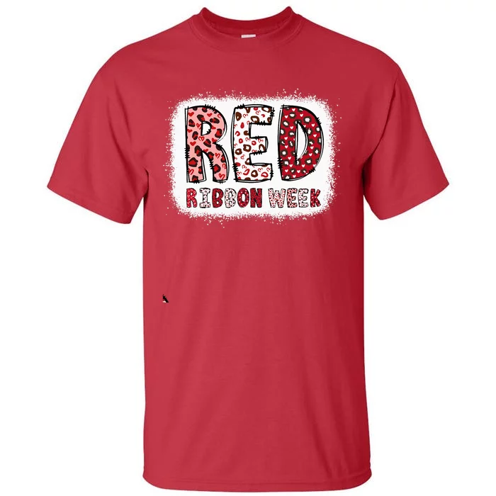 Bleached Red Ribbon Week Leopard We Wear Red For Awareness Tall T-Shirt