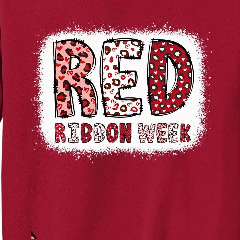 Bleached Red Ribbon Week Leopard We Wear Red For Awareness Tall Sweatshirt