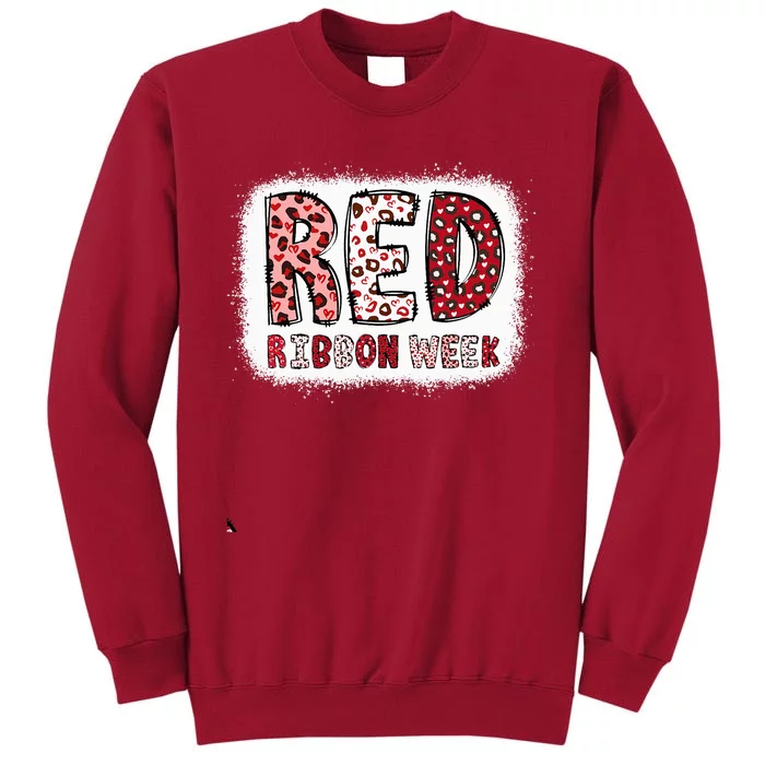 Bleached Red Ribbon Week Leopard We Wear Red For Awareness Tall Sweatshirt