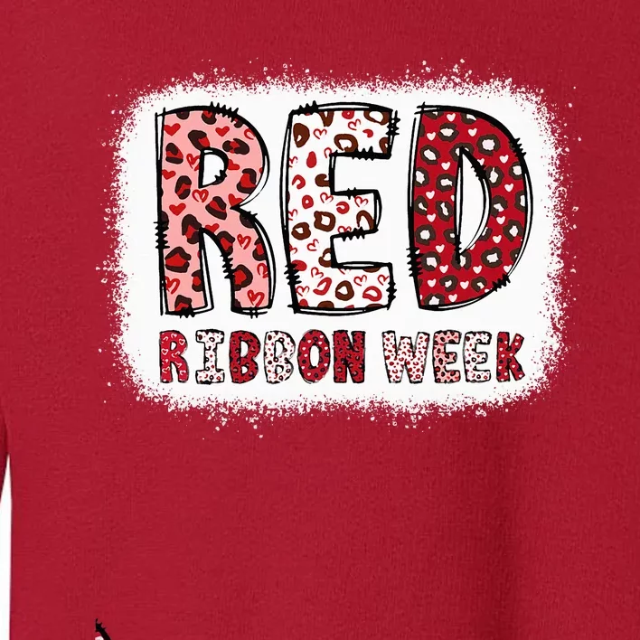 Bleached Red Ribbon Week Leopard We Wear Red For Awareness Toddler Sweatshirt