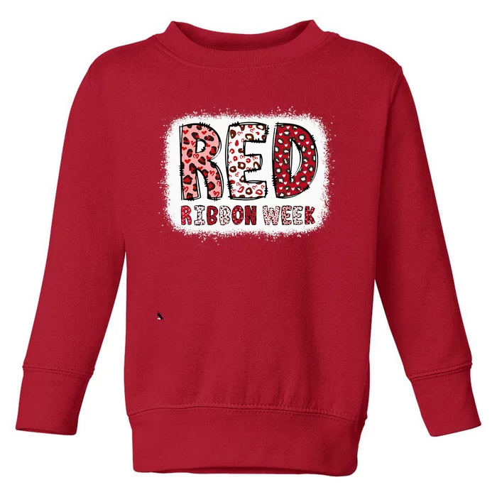 Bleached Red Ribbon Week Leopard We Wear Red For Awareness Toddler Sweatshirt