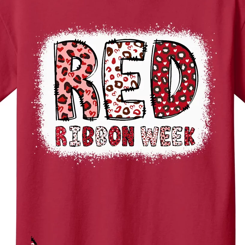 Bleached Red Ribbon Week Leopard We Wear Red For Awareness Kids T-Shirt