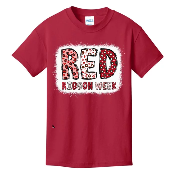 Bleached Red Ribbon Week Leopard We Wear Red For Awareness Kids T-Shirt