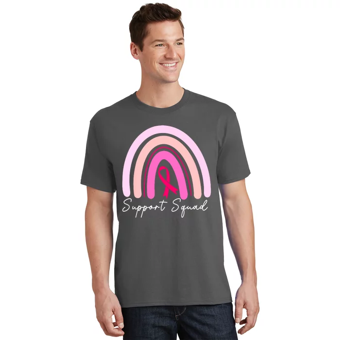 Boho Rainbow Support Squad Breast Cancer Awareness Survivor Pink Gift T-Shirt