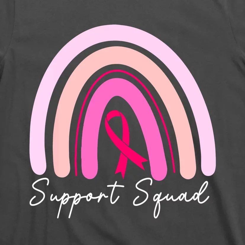 Boho Rainbow Support Squad Breast Cancer Awareness Survivor Pink Gift T-Shirt