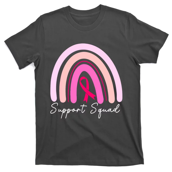 Boho Rainbow Support Squad Breast Cancer Awareness Survivor Pink Gift T-Shirt