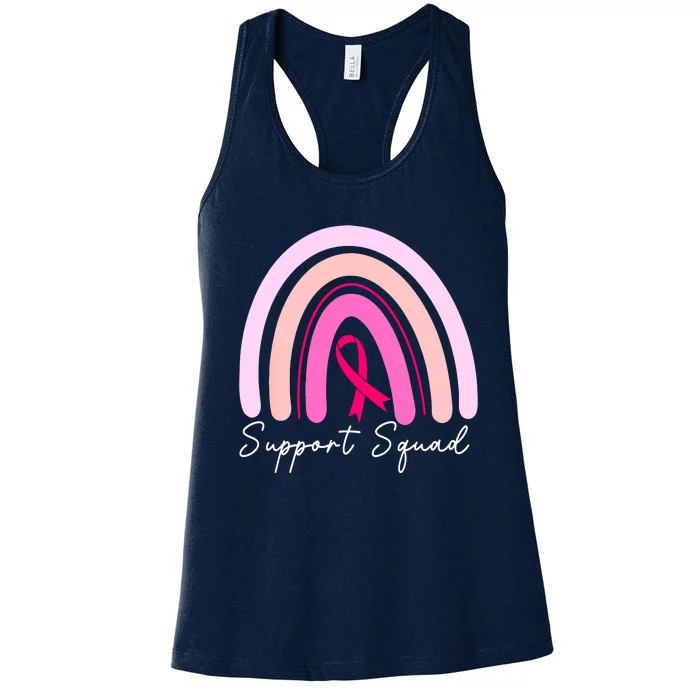 Boho Rainbow Support Squad Breast Cancer Awareness Survivor Pink Gift Women's Racerback Tank