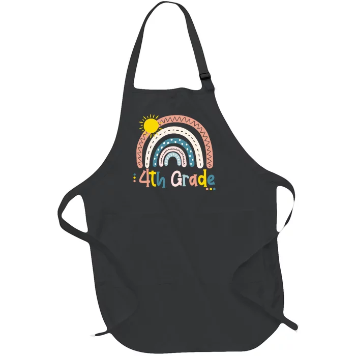 Boho Rainbow Sun For Teachers Women Hello 4th Grade Gift Full-Length Apron With Pocket