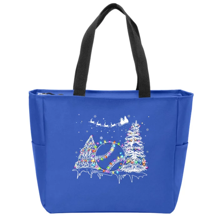 Baseball Reindeer Santa Hat Baseball Christmas Lights Xmas Gift Zip Tote Bag