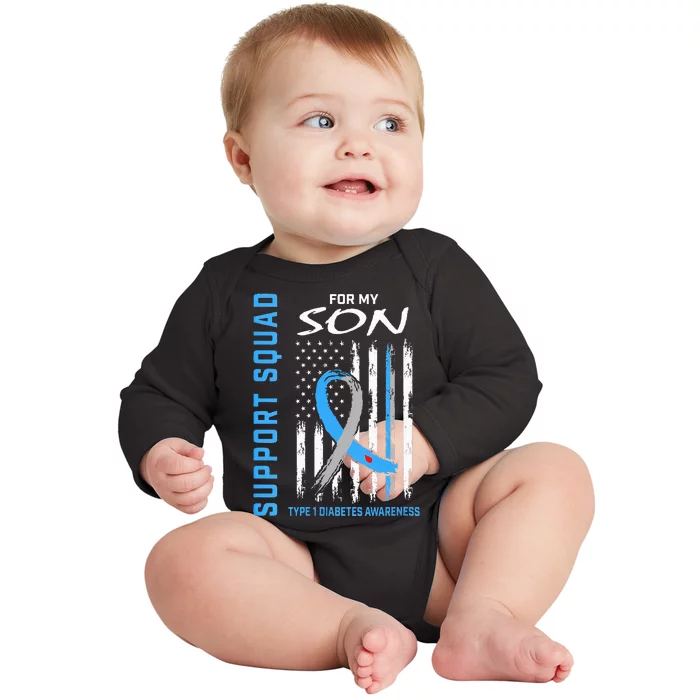 Blue Ribbon Support Squad Type 1 Diabetes Awareness Son T1D Baby Long Sleeve Bodysuit