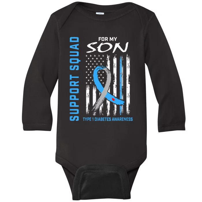 Blue Ribbon Support Squad Type 1 Diabetes Awareness Son T1D Baby Long Sleeve Bodysuit