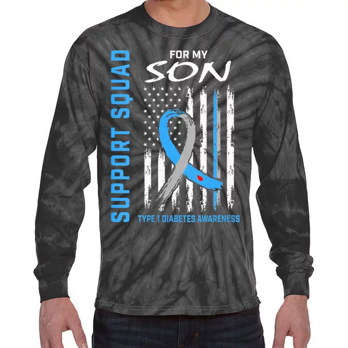 Blue Ribbon Support Squad Type 1 Diabetes Awareness Son T1D Tie-Dye Long Sleeve Shirt