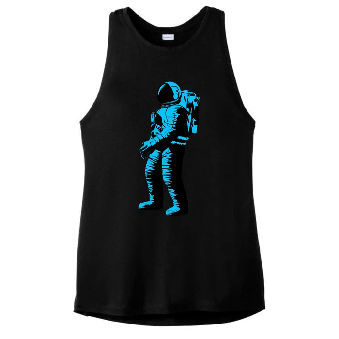 Blue Retro Space Astronaut Ladies Tri-Blend Wicking Tank