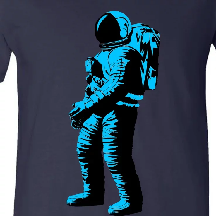 Blue Retro Space Astronaut V-Neck T-Shirt