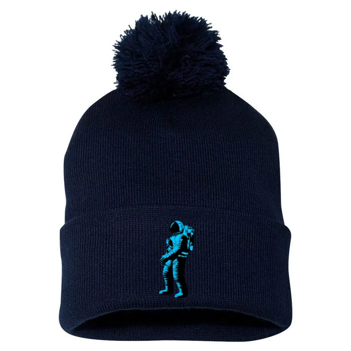 Blue Retro Space Astronaut Pom Pom 12in Knit Beanie