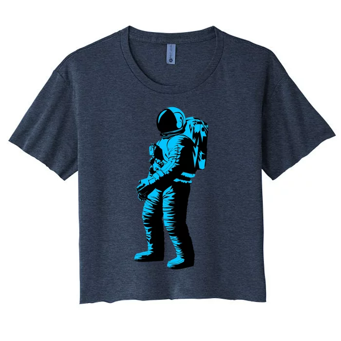 Blue Retro Space Astronaut Women's Crop Top Tee