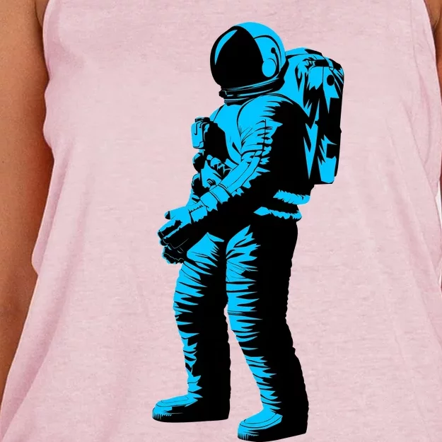 Blue Retro Space Astronaut Women's Knotted Racerback Tank