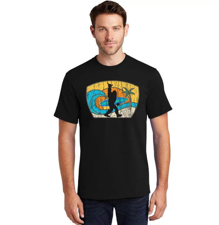 Bigfoot Retro Surfing Gift For Shaka Aloha Surfer Dude Tall T-Shirt