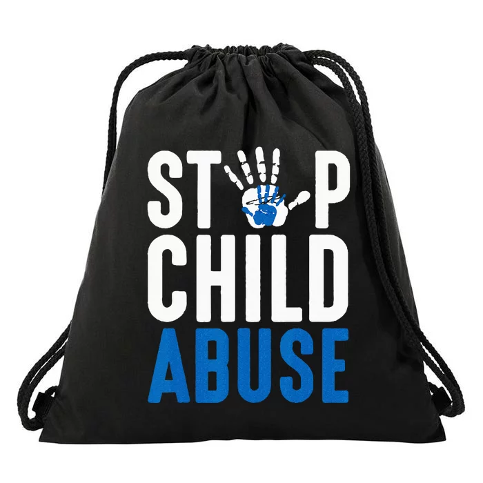 Blue Ribbon Stop Child Abuse Prevention Month Awareness Drawstring Bag