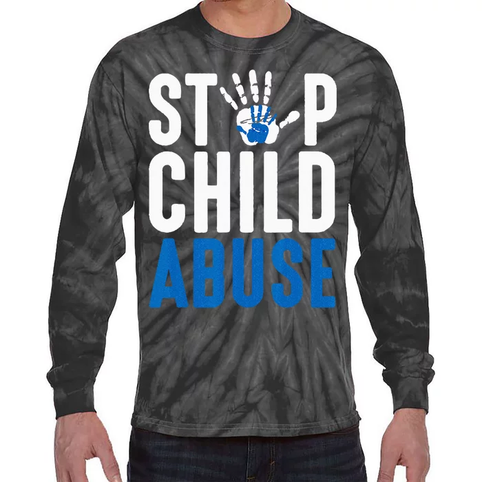 Blue Ribbon Stop Child Abuse Prevention Month Awareness Tie-Dye Long Sleeve Shirt