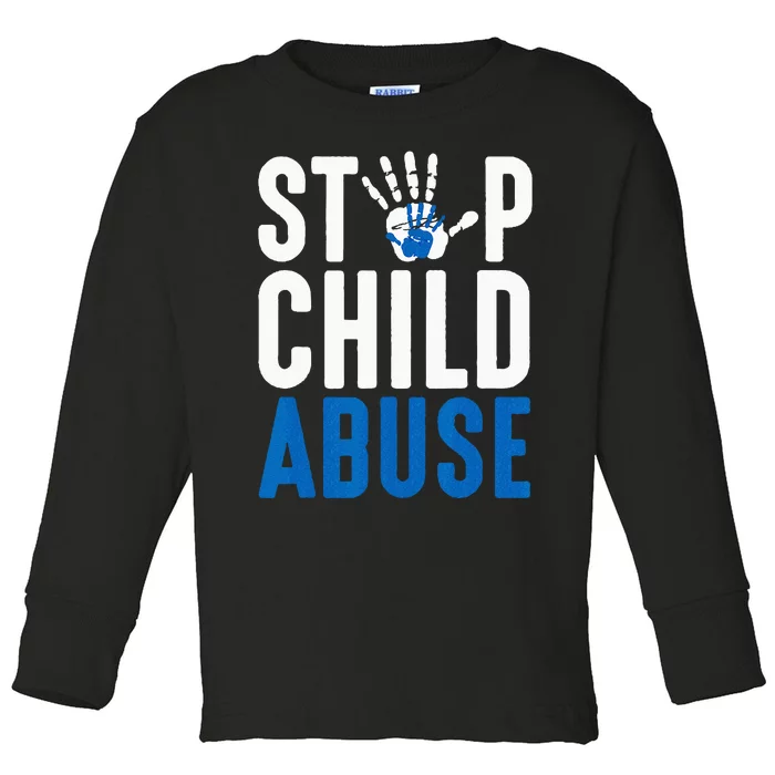 Blue Ribbon Stop Child Abuse Prevention Month Awareness Toddler Long Sleeve Shirt