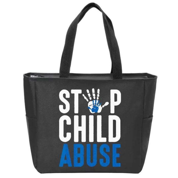 Blue Ribbon Stop Child Abuse Prevention Month Awareness Zip Tote Bag