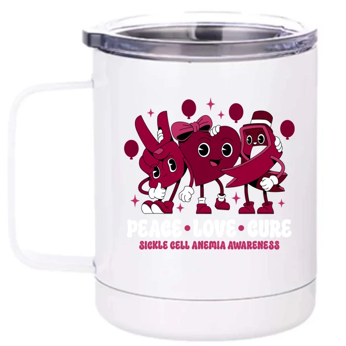 Burgundy Ribbon Survivor Groovy Sickle Cell Anemia Awareness Front & Back 12oz Stainless Steel Tumbler Cup