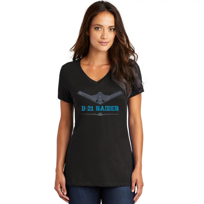 B21 Raider Stealth Bomber Aircraft; Usa Airplane Aviation Women's V-Neck T-Shirt