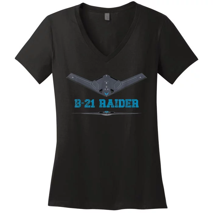 B21 Raider Stealth Bomber Aircraft; Usa Airplane Aviation Women's V-Neck T-Shirt