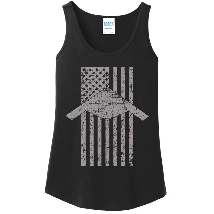 B21 Raider Stealth Bomber Patriotic Vintage American Flag Ladies Essential Tank