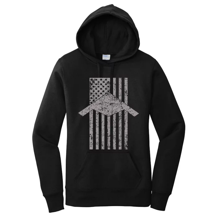 B21 Raider Stealth Bomber Patriotic Vintage American Flag Women's Pullover Hoodie