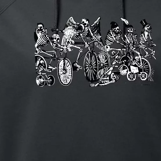 Bike Riding Skeletons Cycling For Bikers Performance Fleece Hoodie