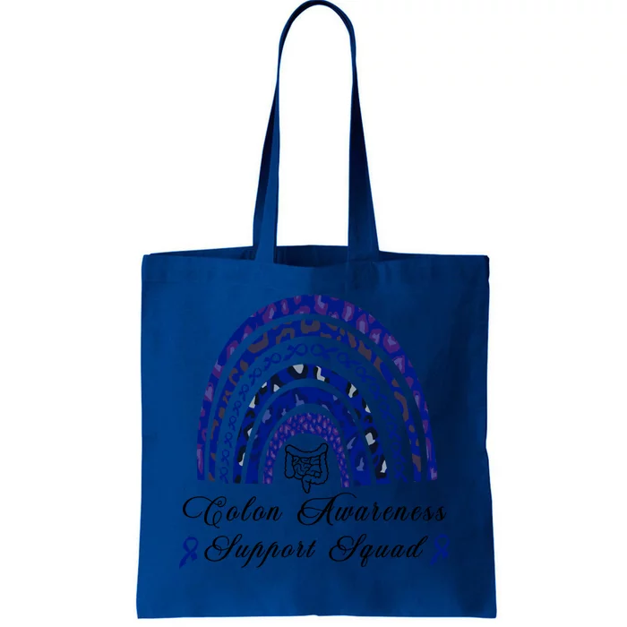 Blue Ribbon Support Squad Rainbow Colon Cancer Awareness Gift Tote Bag