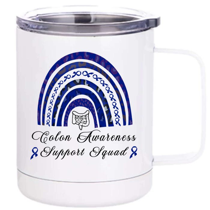 Blue Ribbon Support Squad Rainbow Colon Cancer Awareness Gift Front & Back 12oz Stainless Steel Tumbler Cup