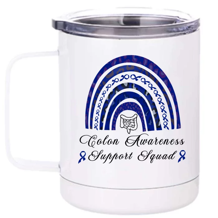 Blue Ribbon Support Squad Rainbow Colon Cancer Awareness Gift Front & Back 12oz Stainless Steel Tumbler Cup