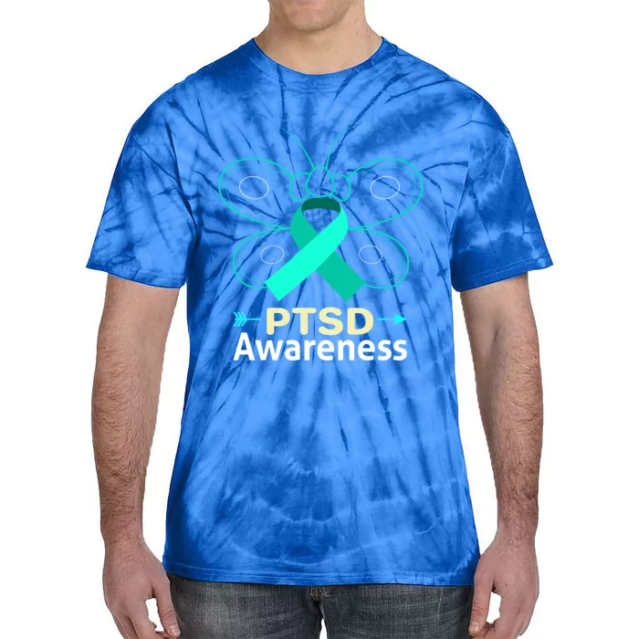 Butterflyteal Ribbon Stress Disorder Gift Ptsd Awareness Gift Tie-Dye T-Shirt