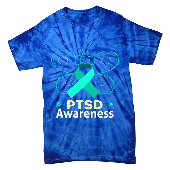 Butterflyteal Ribbon Stress Disorder Gift Ptsd Awareness Gift Tie-Dye T-Shirt